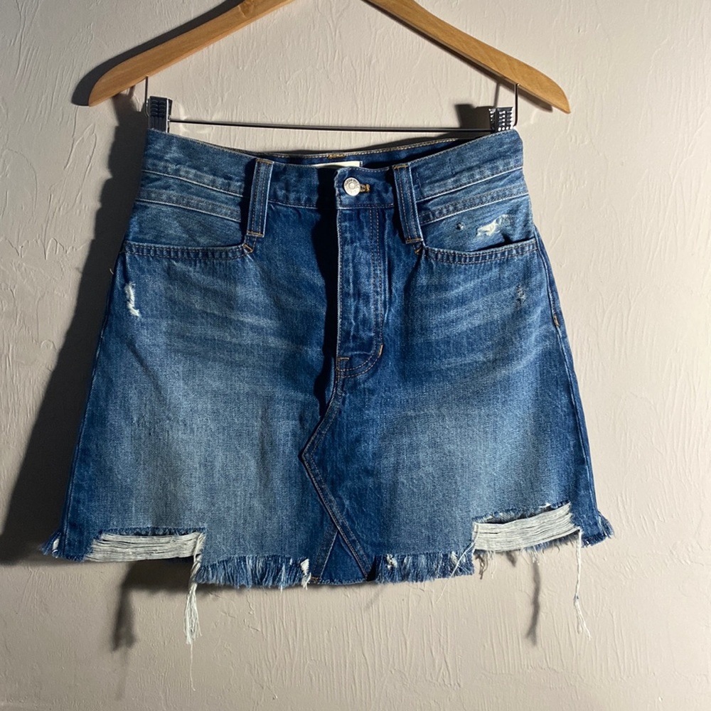 Madewell, Rigid Denim Straight Mini Skirt: Destructed Edition